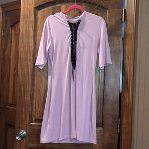 Mauve Lace-Up Neck Line Dress